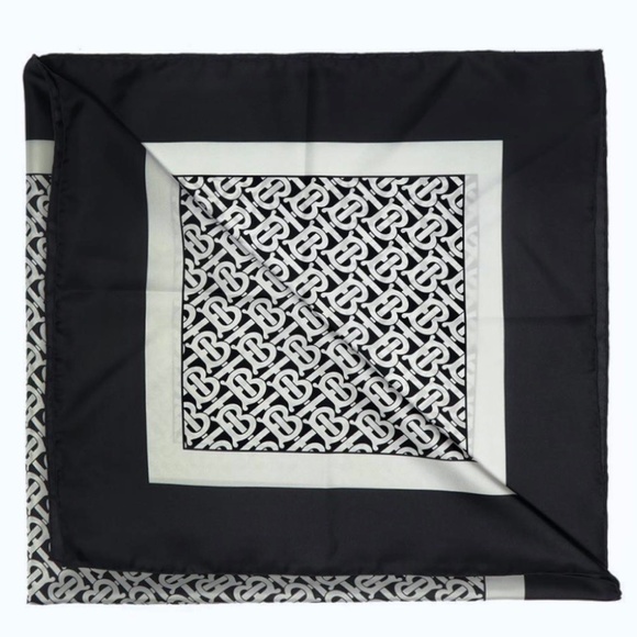 Burberry Unisex Square Mulberry Silk TB Monogram Scarf With Hand Rolled … - Picture 8 of 8